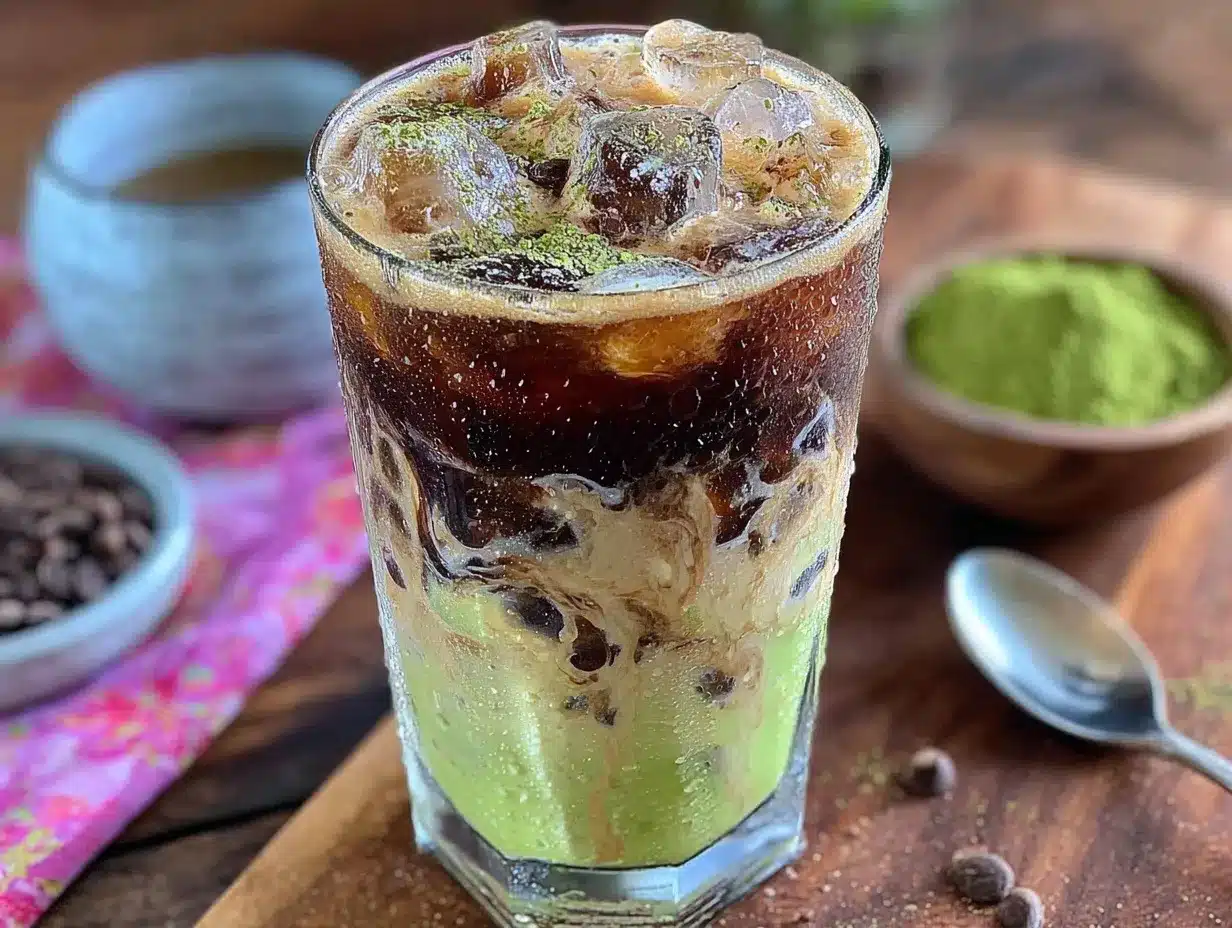 creamy iced dirty matcha latte preparation steps