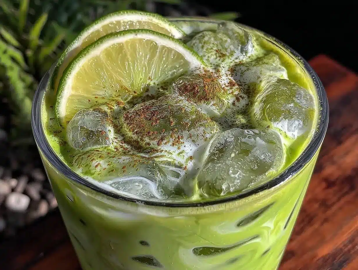 creamy iced matcha latte with coconut milk preparation steps