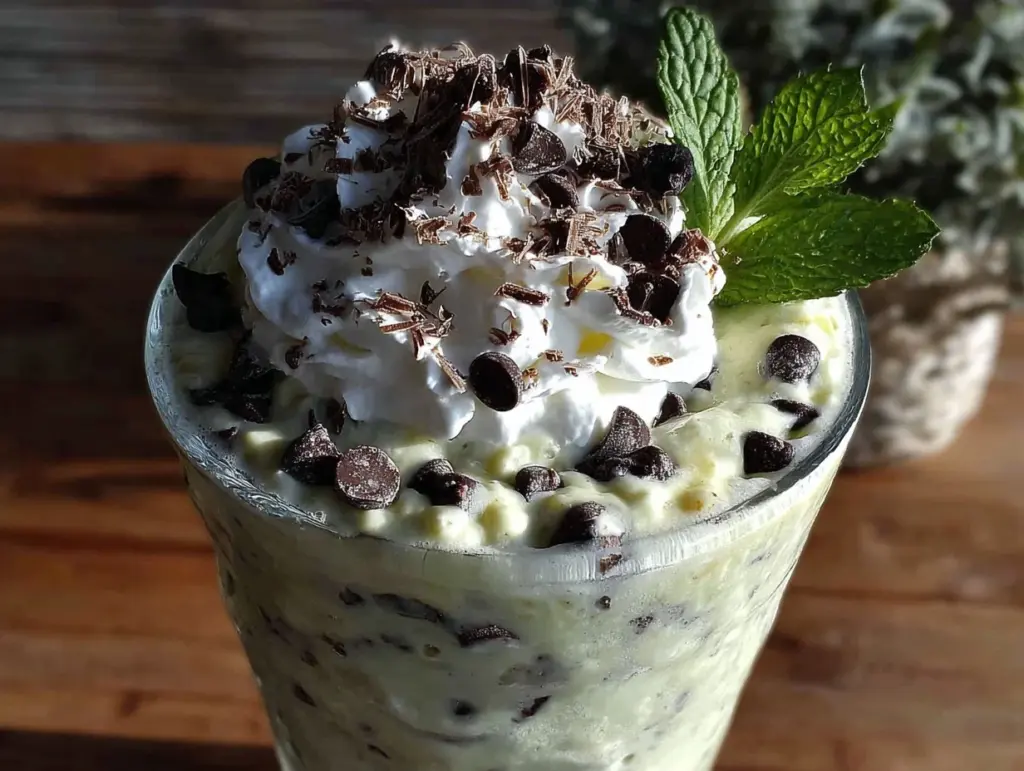 creamy mint chocolate chip protein shake - featured image