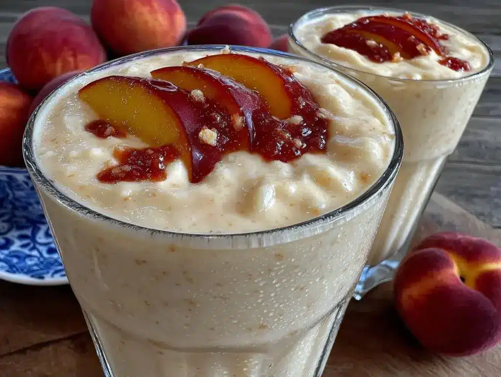 creamy peaches and cream protein smoothie - featured image