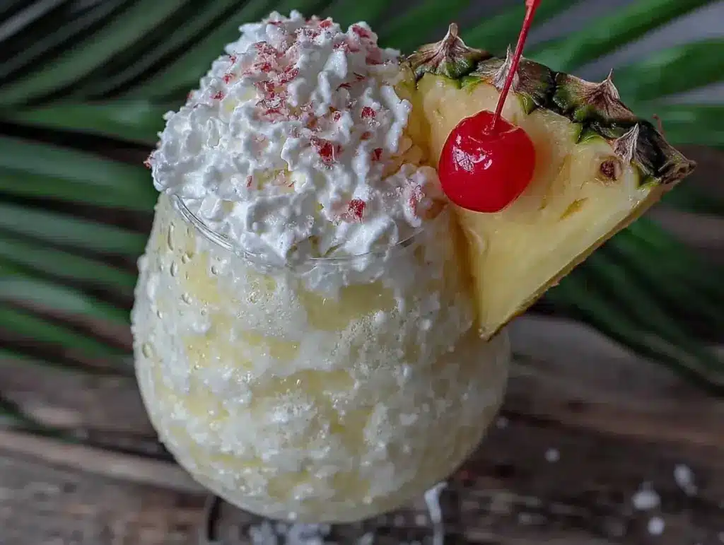 creamy piña colada frozen cocktail - featured image