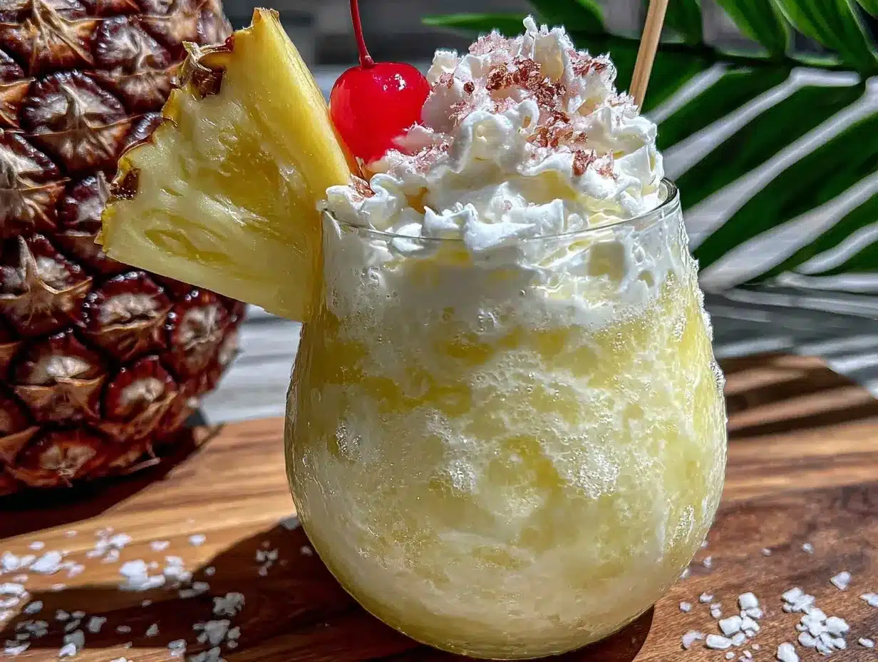 creamy piña colada frozen cocktail preparation steps