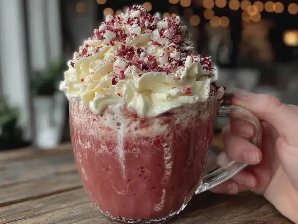 creamy red velvet white hot chocolate - featured image