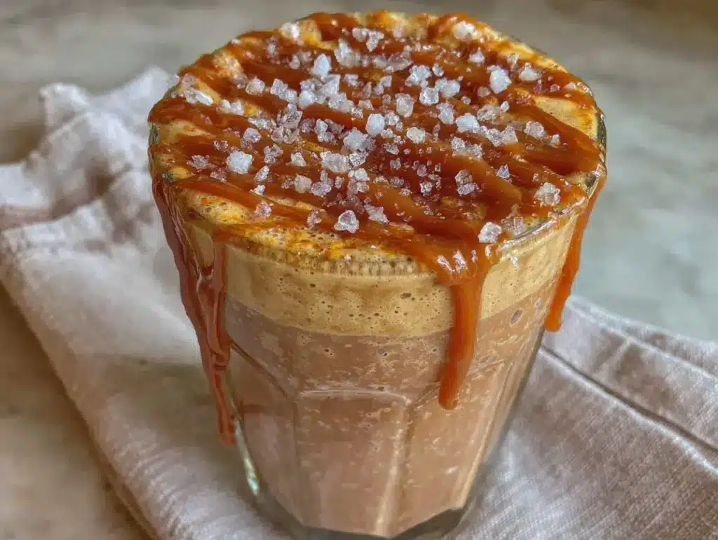 creamy salted caramel protein shake - featured image