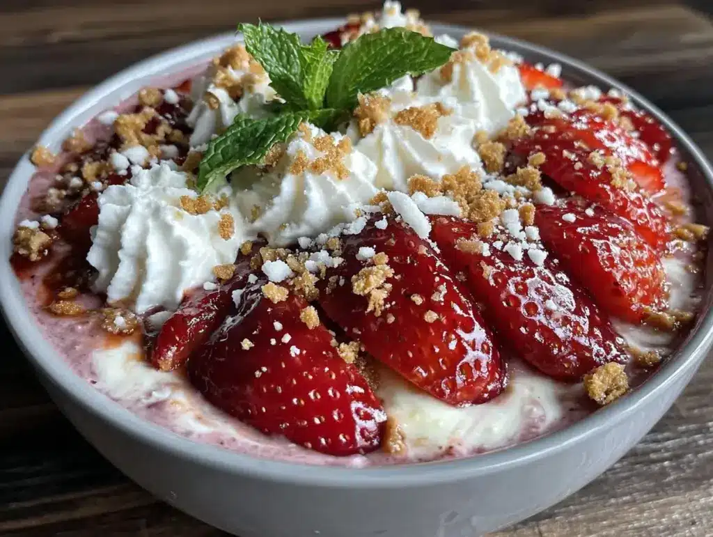 creamy strawberry cheesecake smoothie bowl - featured image