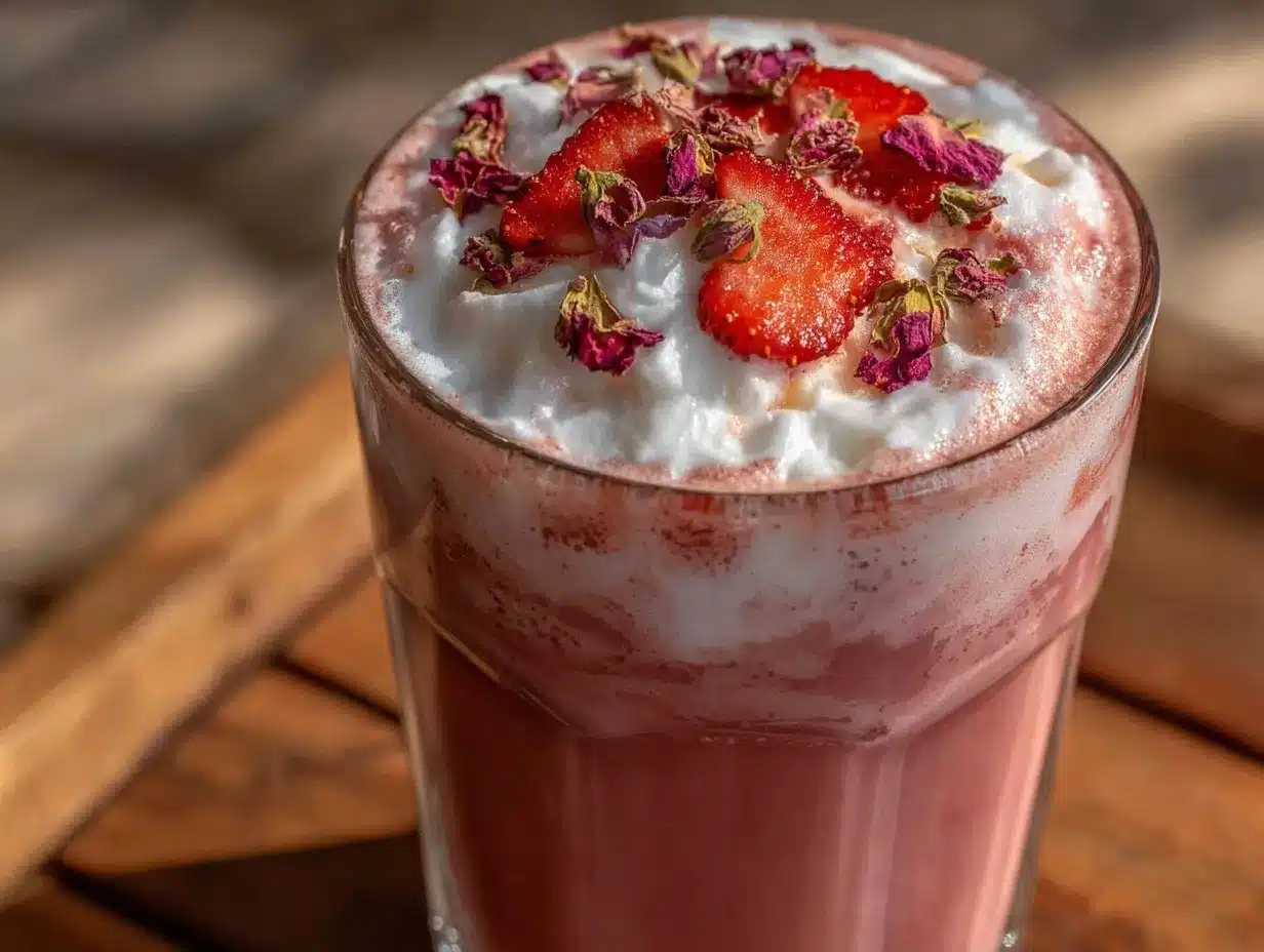 creamy strawberry rose latte preparation steps