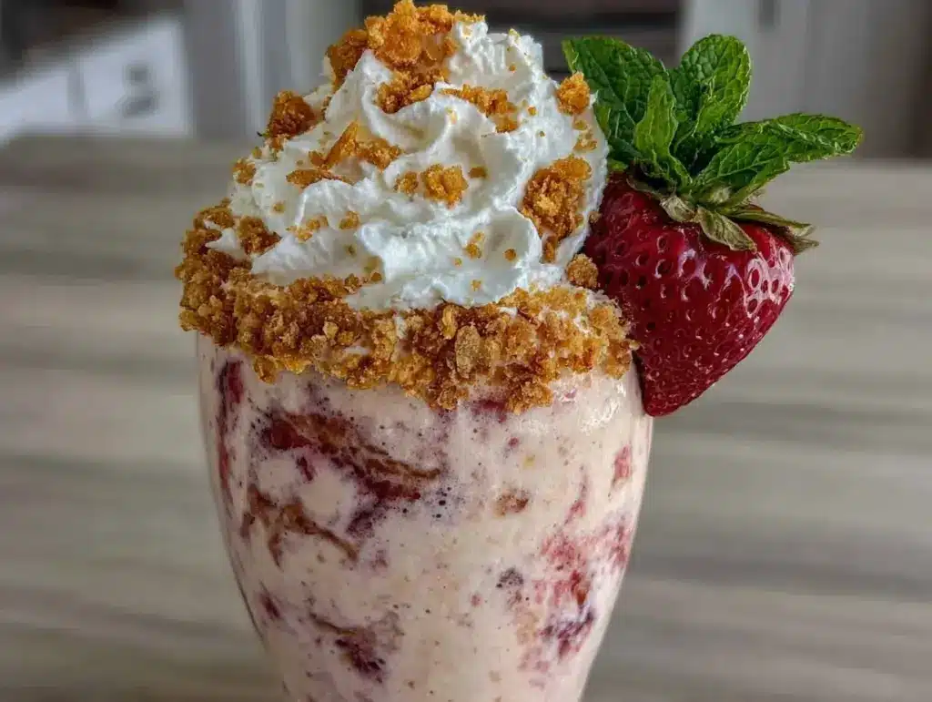 creamy strawberry shortcake protein smoothie - featured image