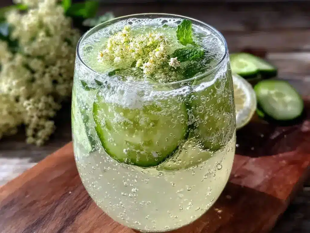 cucumber elderflower spritzer recipe - featured image