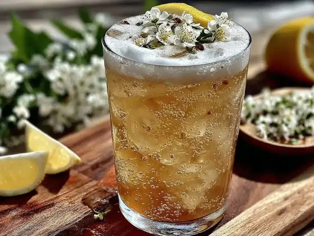 elderflower gin fizz cocktail - featured image
