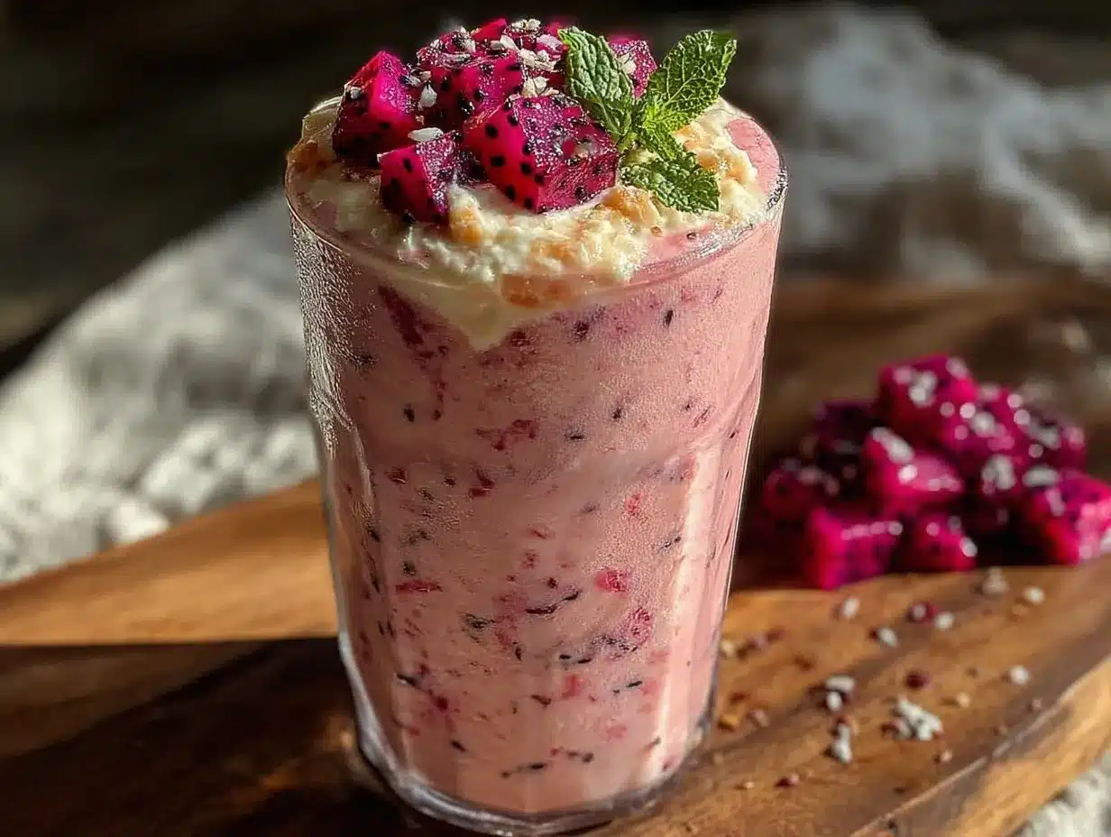 fresh dragon fruit pitaya smoothie preparation steps