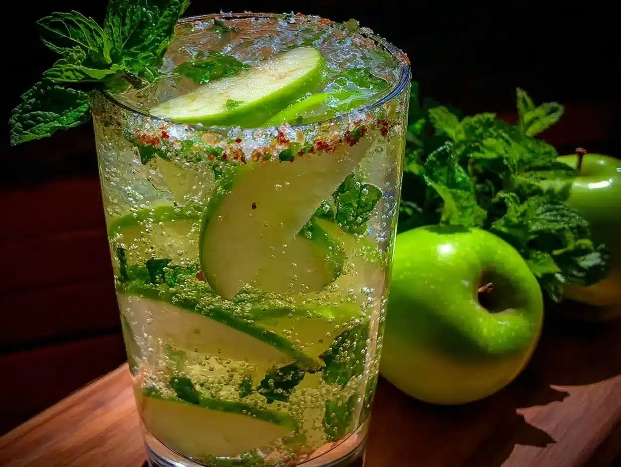 fresh green apple mojito mocktail preparation steps