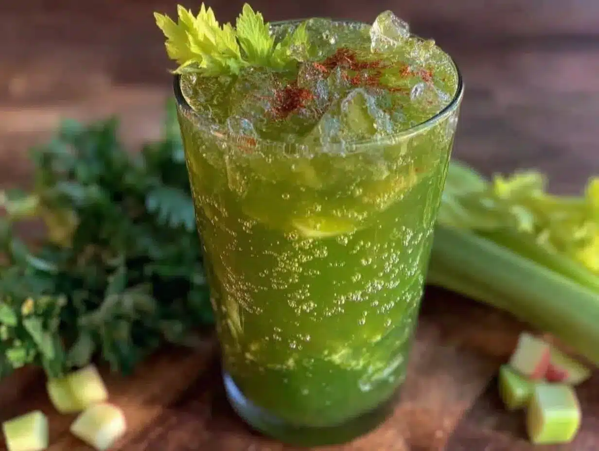 fresh green juice with celery and apple preparation steps