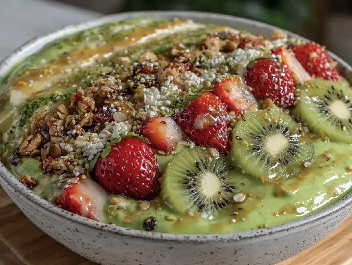 fresh green protein smoothie bowl preparation steps
