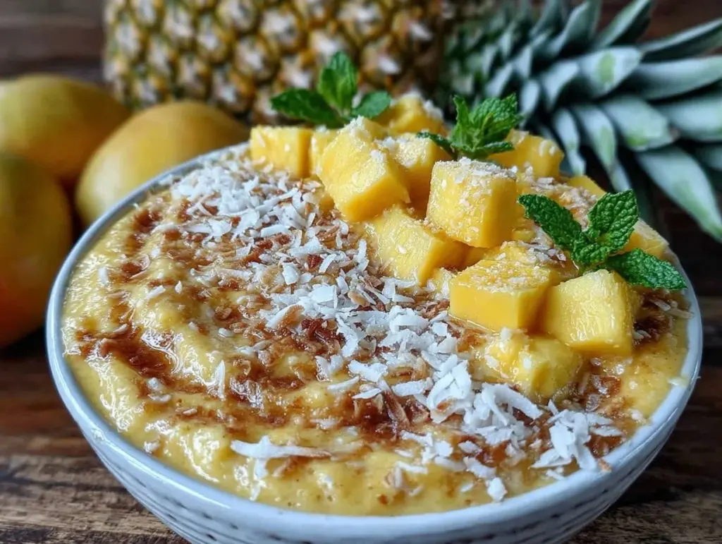 fresh mango pineapple smoothie bowl - featured image