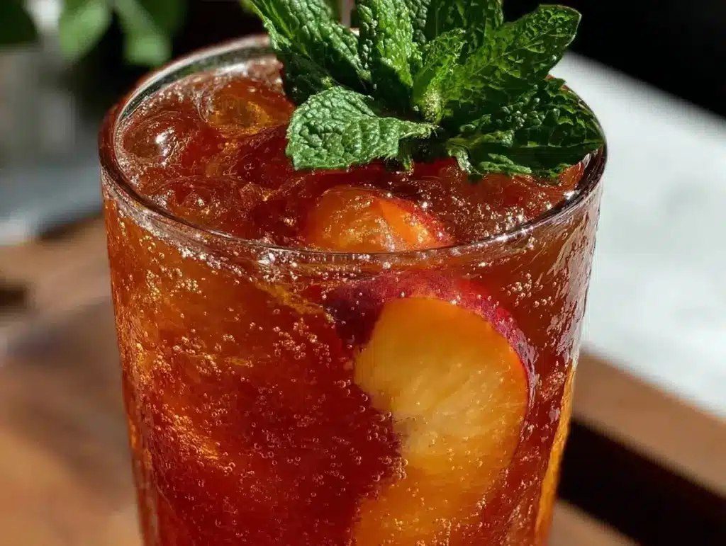 fresh peach iced tea with mint - featured image