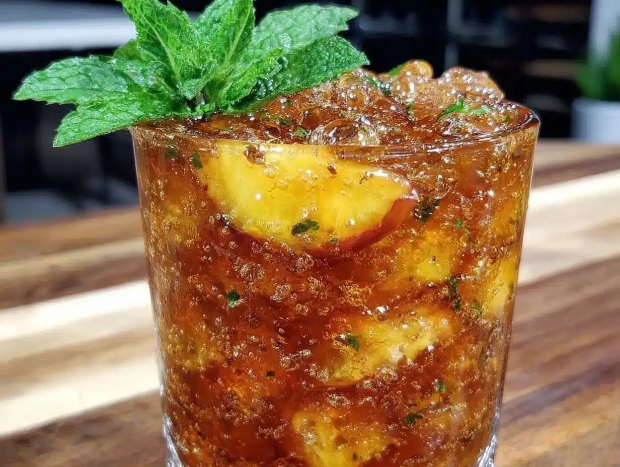 fresh peach iced tea with mint preparation steps