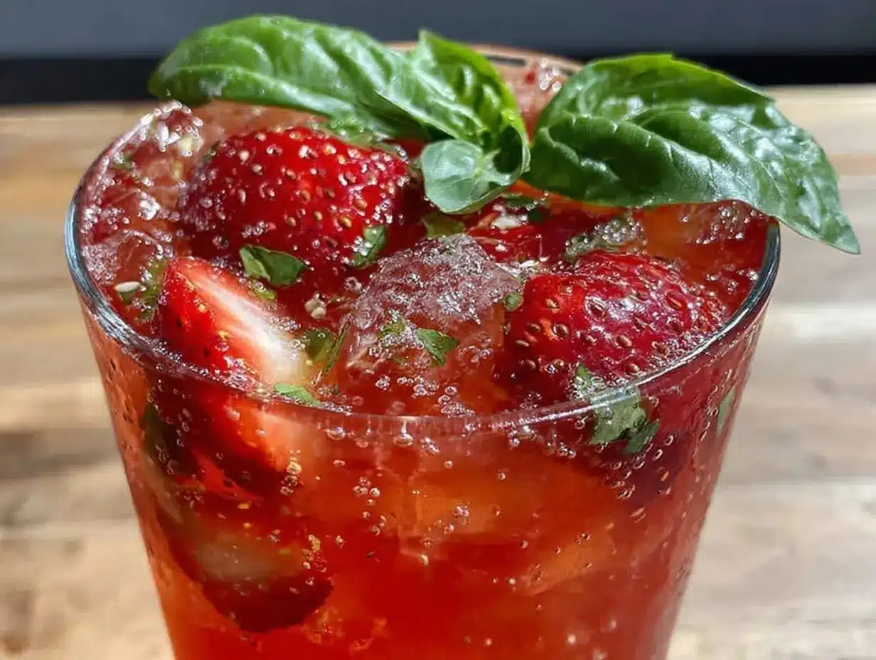 fresh strawberry lemonade with basil preparation steps