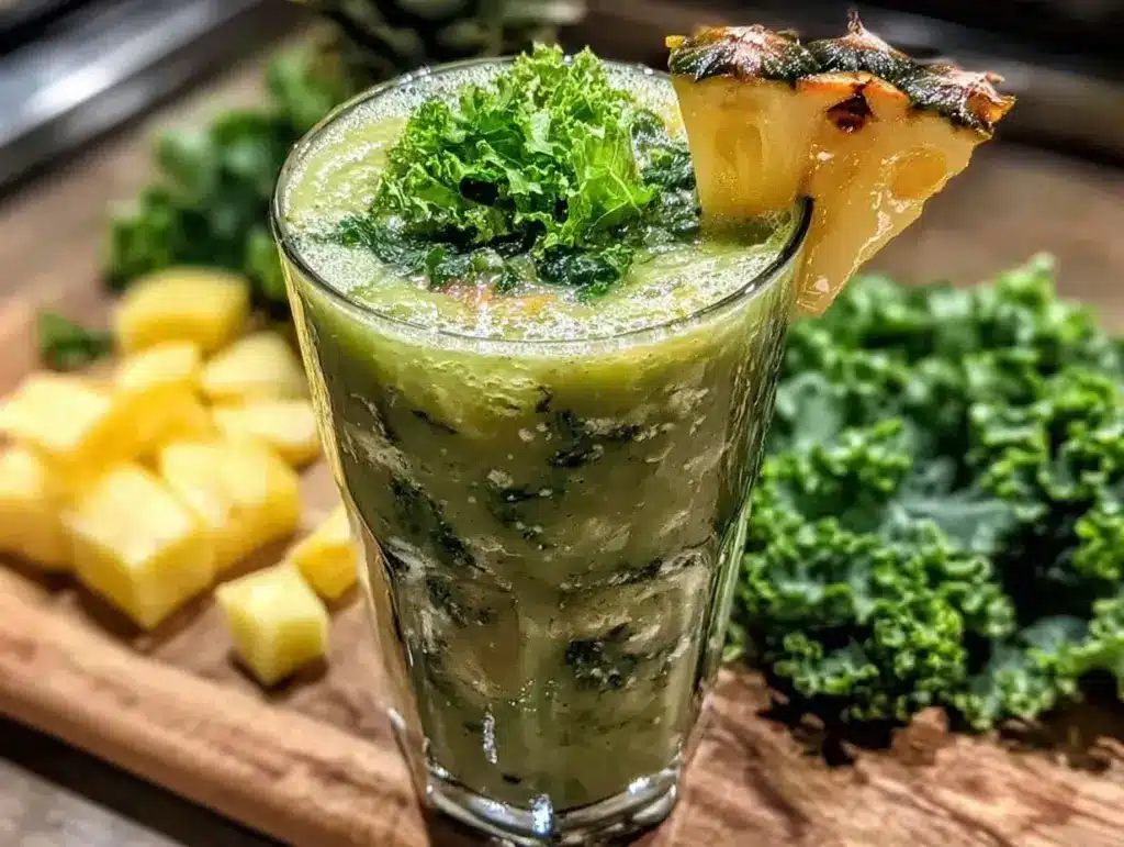 kale pineapple green smoothie recipe - featured image