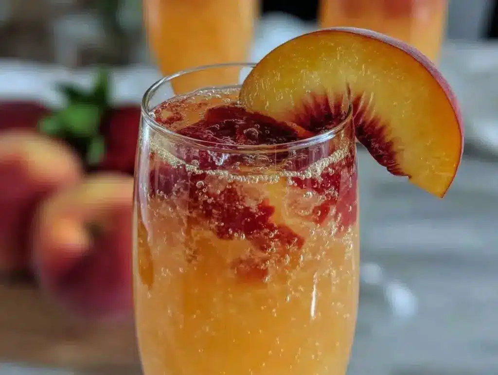 peach bellini cocktail - featured image