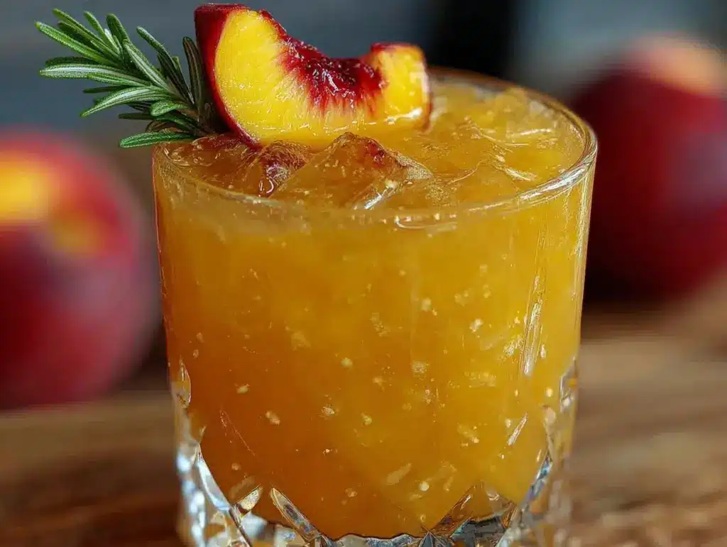 peach whiskey sour cocktail recipe - featured image