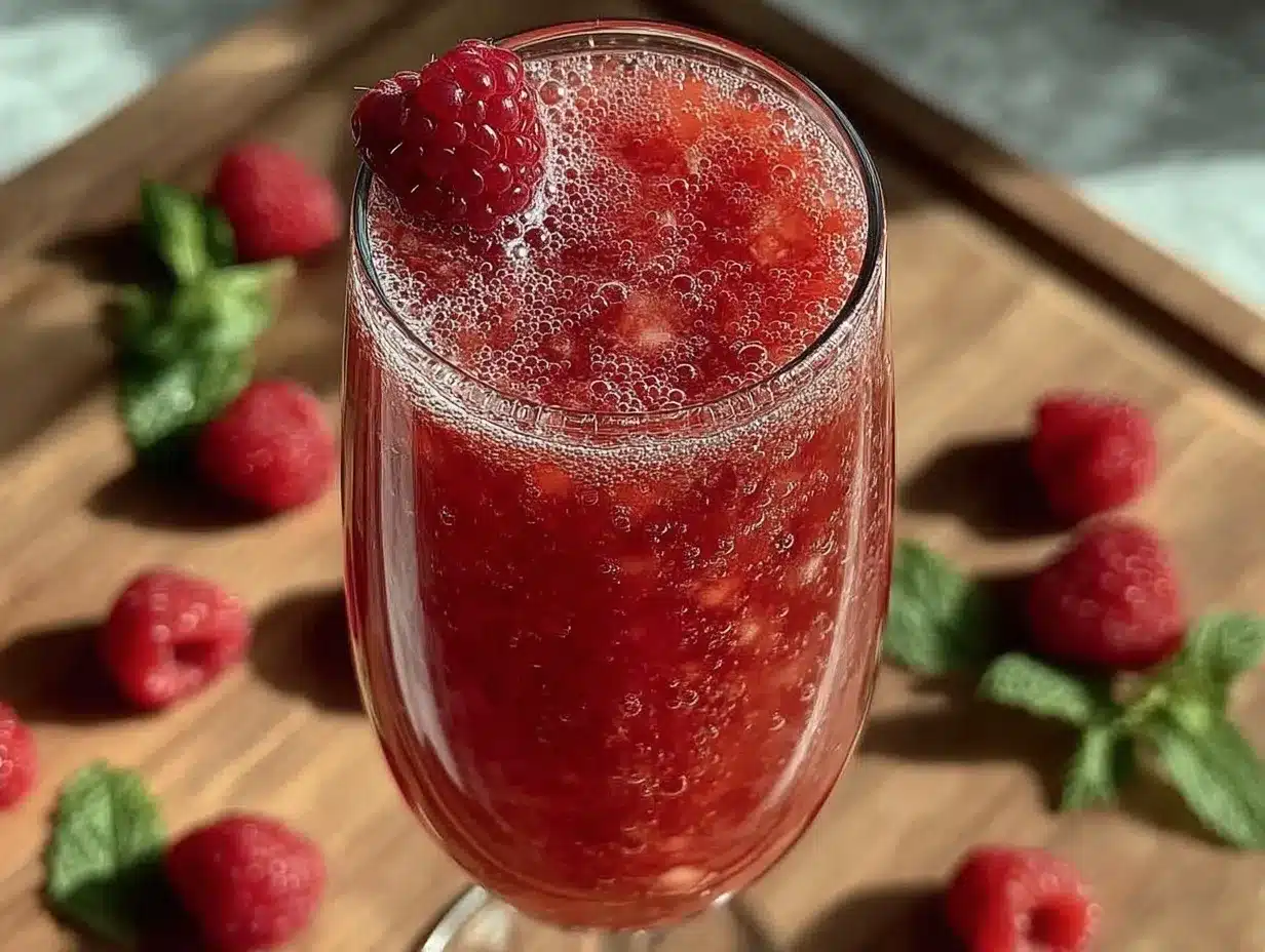 raspberry bellini cocktail recipe preparation steps