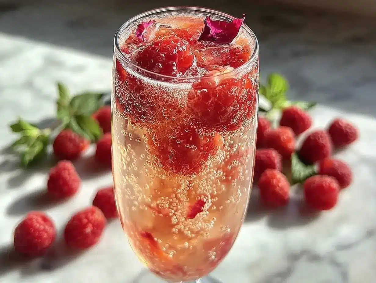 raspberry rose prosecco cocktail preparation steps