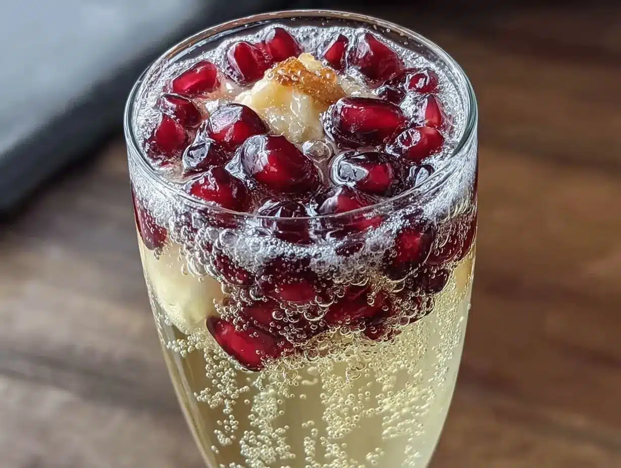 sparkling pomegranate champagne fizz cocktail preparation steps