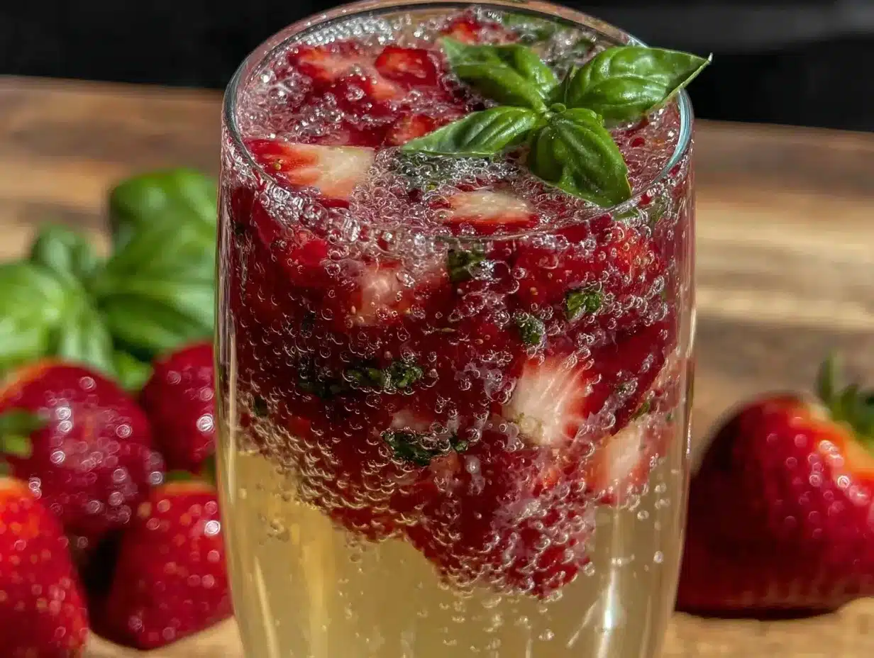Strawberry Basil Mimosa preparation steps