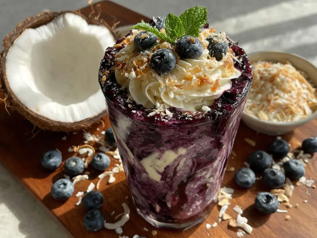 blueberry coconut protein smoothie - featured image