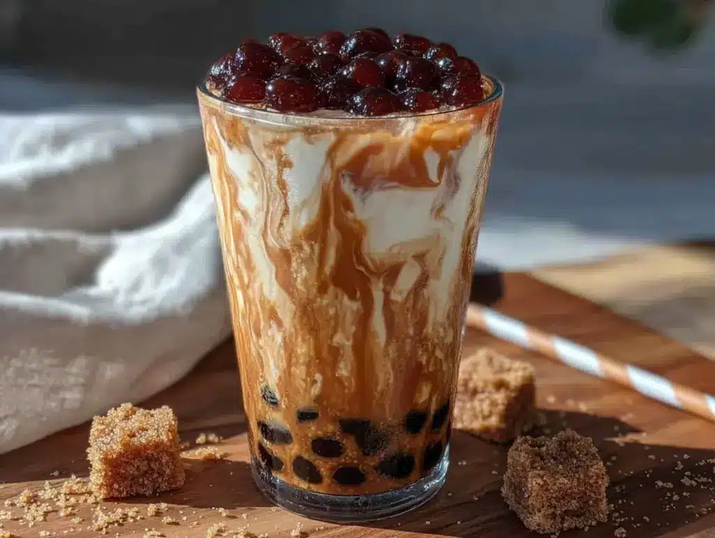 creamy brown sugar boba milk tea - featured image