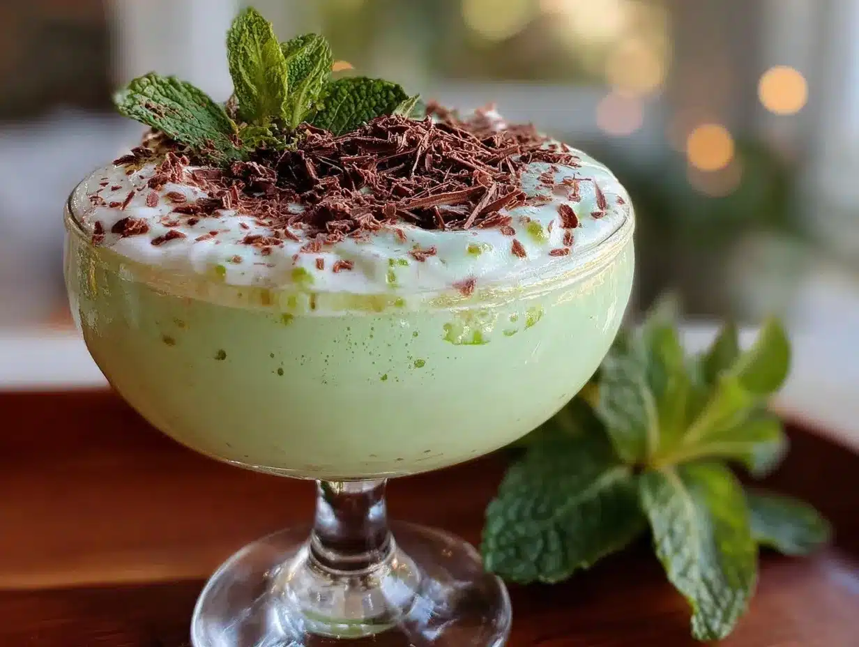 Creamy Emerald Grasshopper Cocktail preparation steps