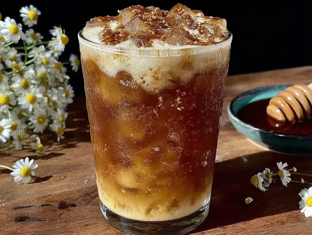 creamy iced chamomile honey latte - featured image