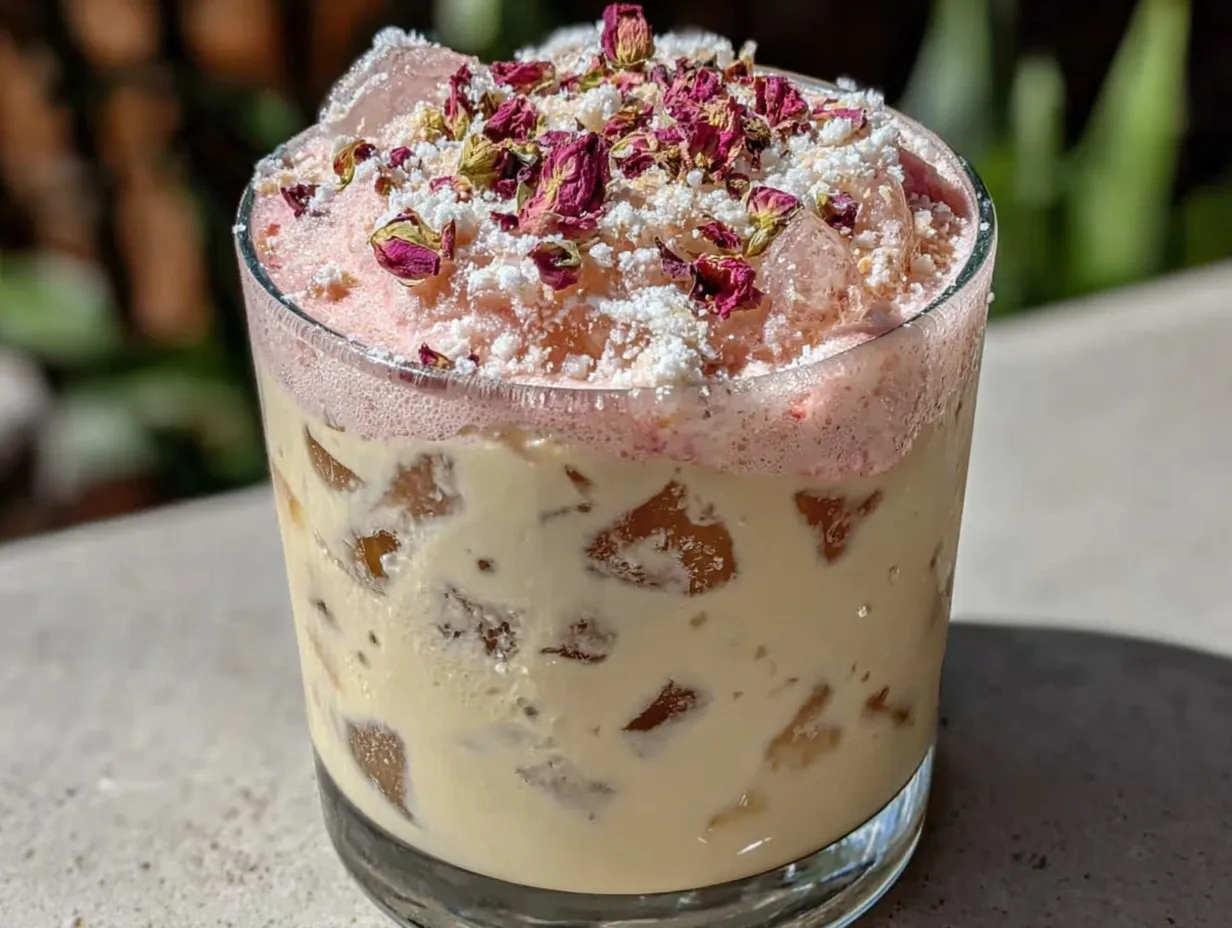creamy iced vanilla rose latte preparation steps