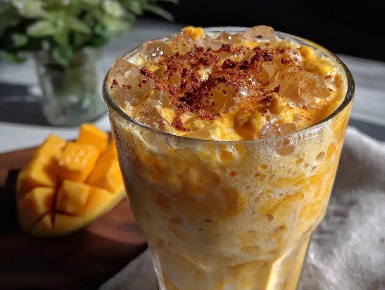 Creamy Mango Turmeric Golden Milk Iced Smoothie preparation steps
