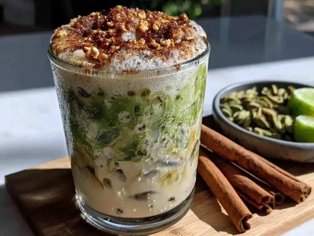 creamy matcha horchata iced latte - featured image