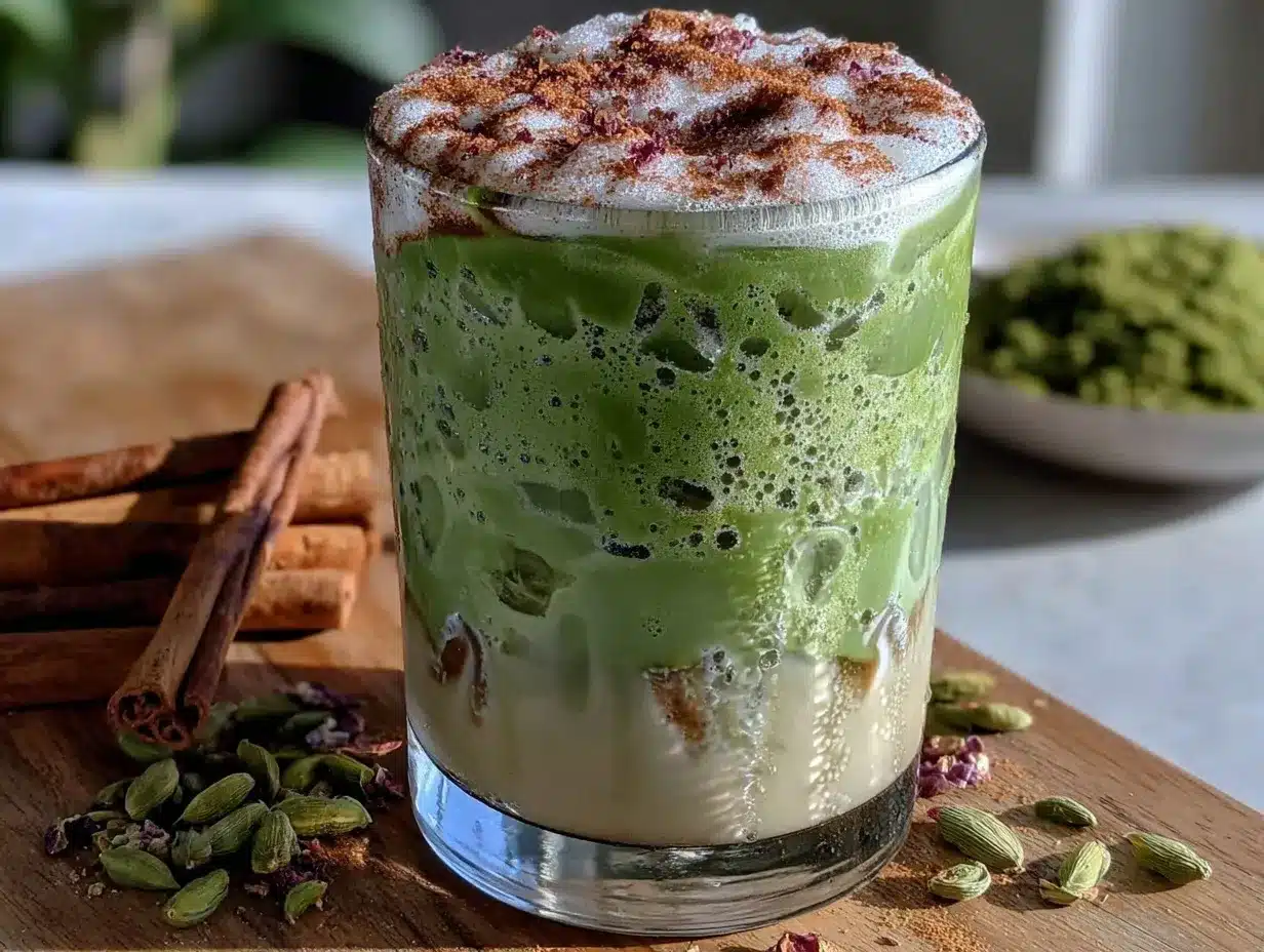 creamy matcha horchata iced latte preparation steps