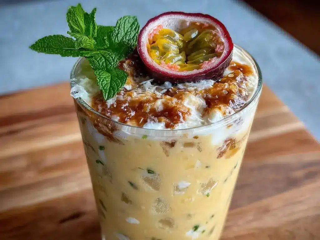 creamy passion fruit coconut layered paradise drink - featured image