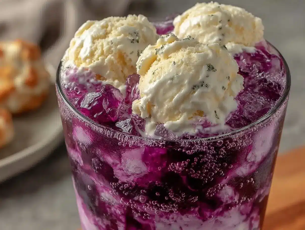 creamy purple cow grape soda float preparation steps