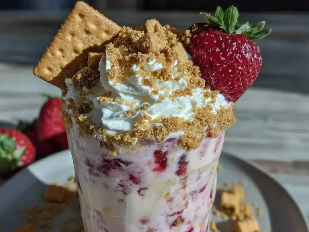 creamy strawberry cheesecake milkshake - featured image