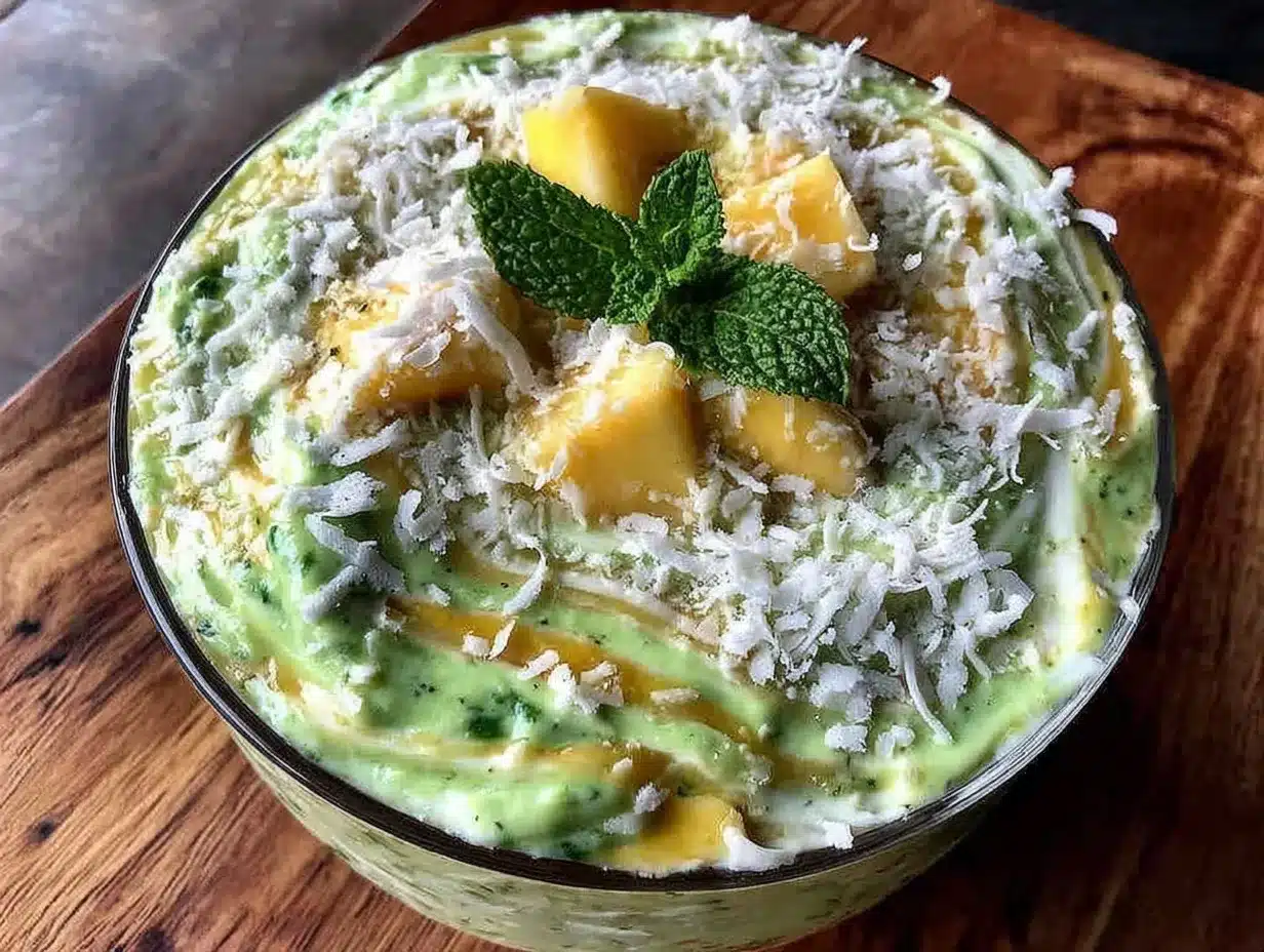 fresh matcha mango smoothie bowl preparation steps