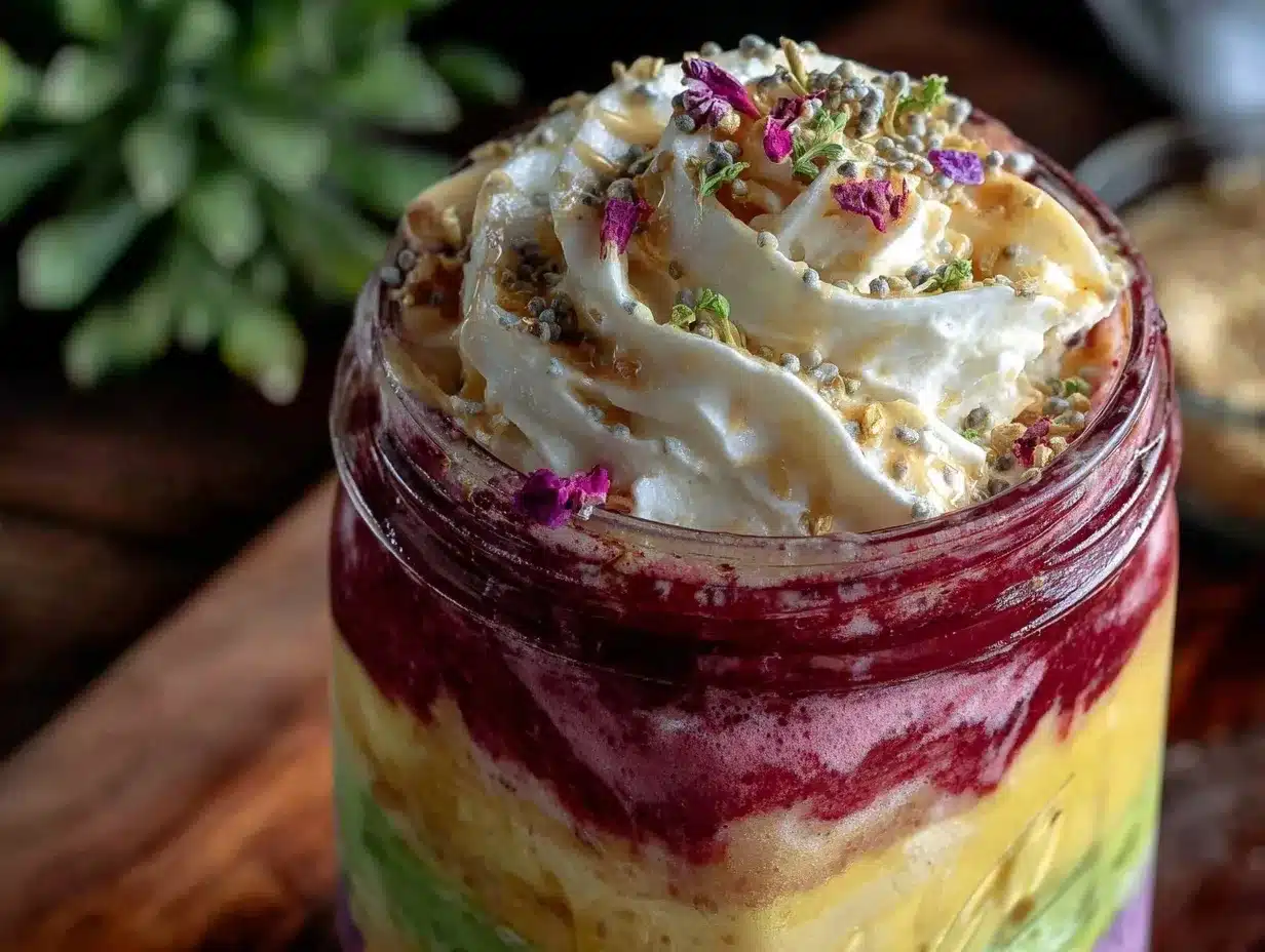 fresh rainbow layered fruit smoothie tower recipe preparation steps