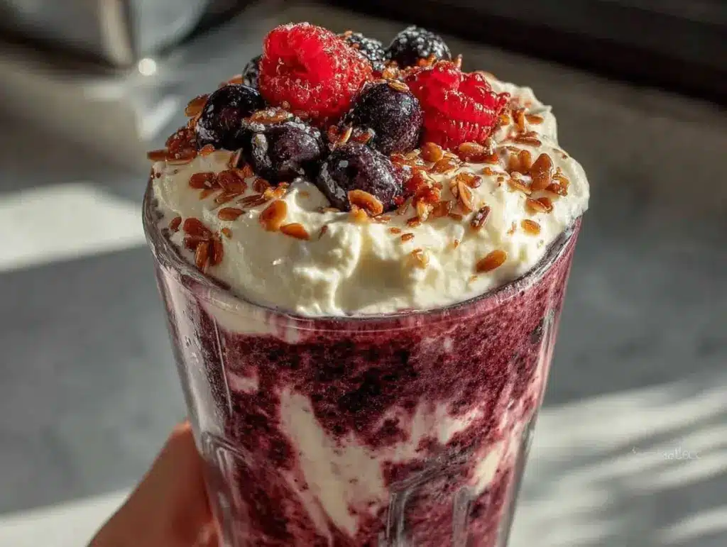 healthy berry protein smoothie - featured image
