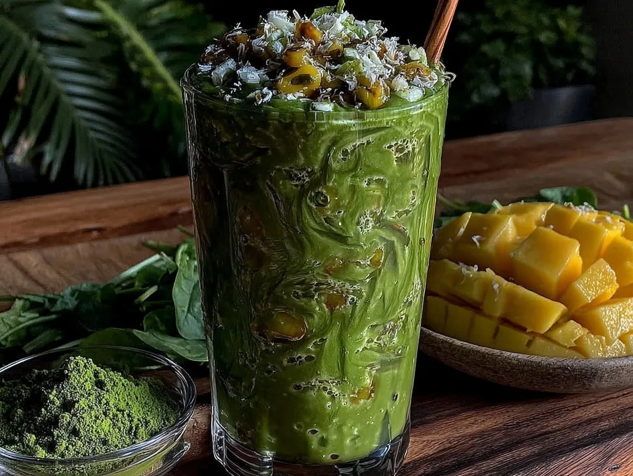 healthy tropical green detox smoothie preparation steps