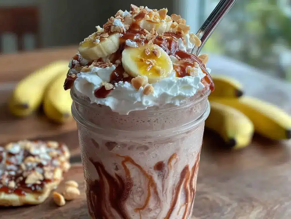 high protein chocolate peanut butter banana shake - featured image