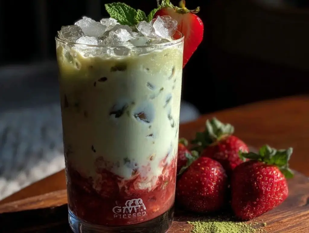 iced matcha strawberry latte - featured image
