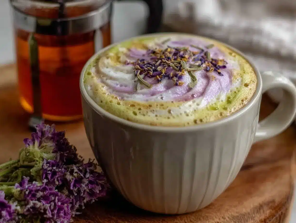 one-cup French press lavender latte preparation steps