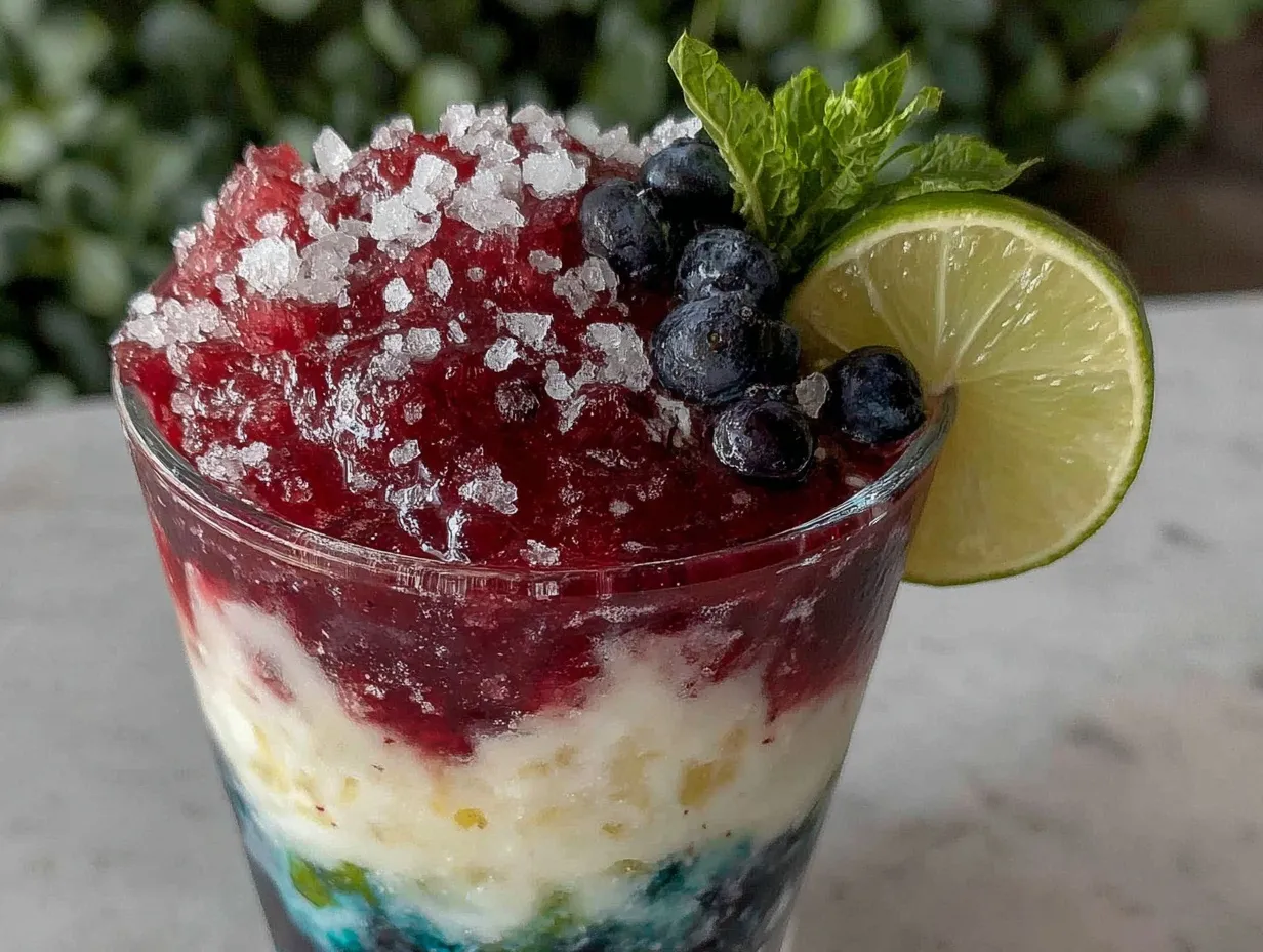 red white and blue frozen daiquiri layered slushie preparation steps