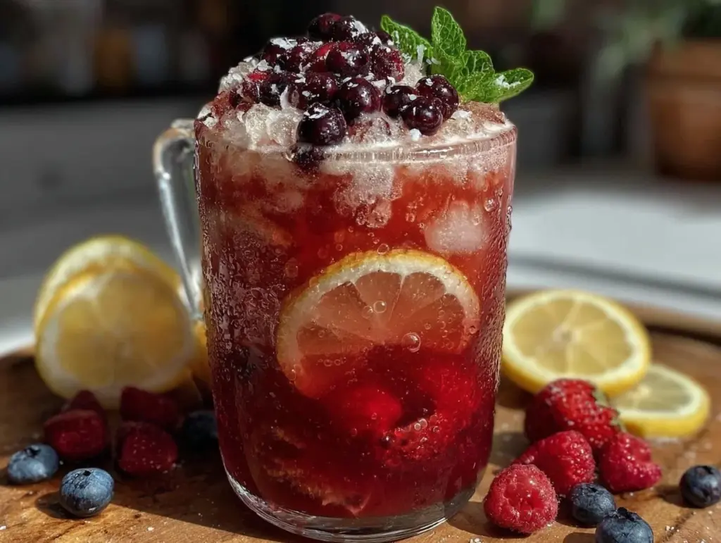 red white and blue layered berry lemonade punch - featured image