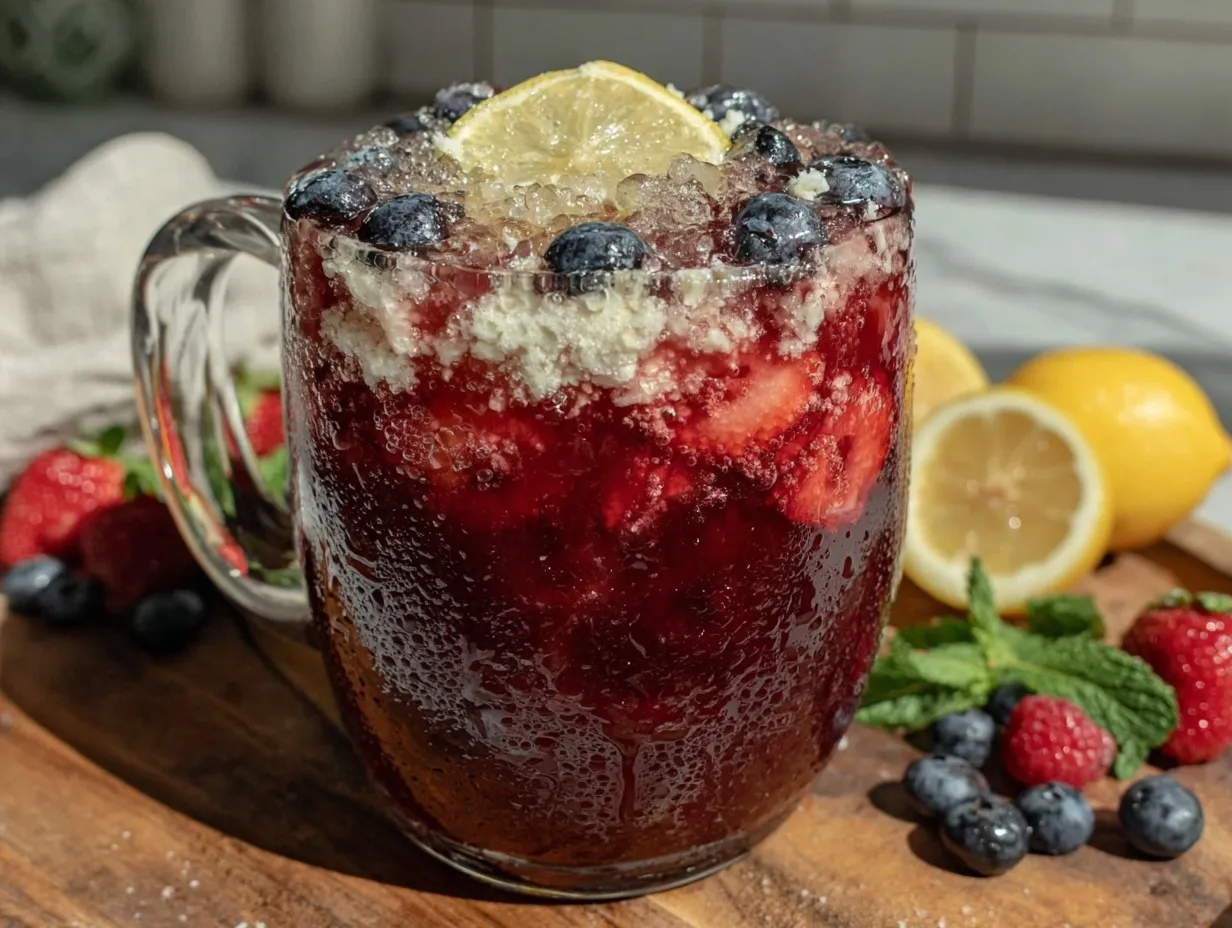red white and blue layered berry lemonade punch preparation steps