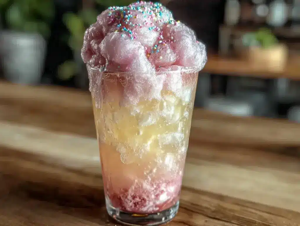sparkling cotton candy lemonade fizz cocktail - featured image